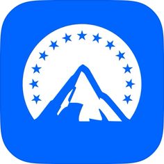 a blue square button with stars and a tent