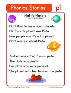 the phonics stories for kids with pictures and words on it, including planets