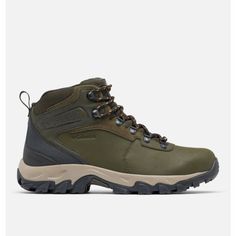 the men's newton hiker waterproof boot in olive green and tan leather