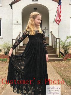 Black Flower Girl Long Sleeves Lace Dress Lace Flower Girl | Etsy Black Flower Girl, Flower Girl Dress Wedding, Gothic Flowers, Lace Flower Girl Dress, Long Sleeve Wedding Dress Lace, Flower Girl Dress Lace, Lace Dress With Sleeves, Wedding Flower Girl, Lace Flower