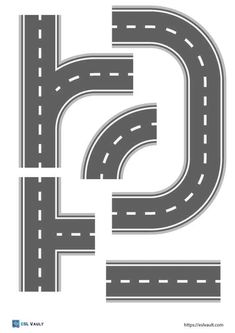 the letter g is made up of two roads and there are cars driving on it