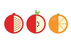 an orange, apple, and grapefruit are arranged in the same pattern on a white background