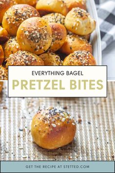 everything bagel pretzel bites in a baking pan with the title overlay