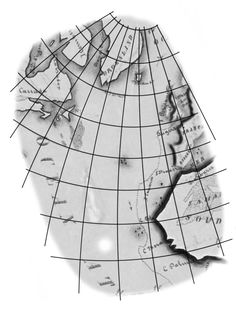 an old map with lines on it and the shape of a face in black and white