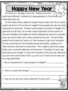 a happy new year worksheet for students to help them learn how to read