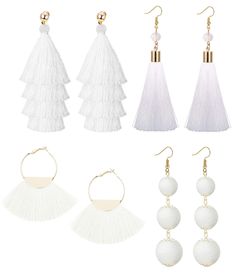 PRICES MAY VARY. ✿4 PAIRS TASSEL EARRING SET：Tiered tassel earring,ball dangle earrings, fan shape tassel earrings and long tassel earrings, this bohemian tassel earrings set will be the most street style and win more compliments for you. ✿WHITE TASSEL EARRING SET: 4Pairs different designs white tassel earrings come as a set, you could choose your style to be the focus, light as feather, more comfortable for wearing,popular with women and girls. A stylish accessory which shows your charm. ✿MATER White Tassel Earrings, Pink Tassel Earrings, Prom Outfit, Focus Light, Long Tassel Earrings, White Tassel, Thread Earrings, Pink Tassel, Earrings Bohemian