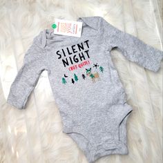 Carter's Just One You Christmas Onesie Silent Night (Not Quite) Gray Baby First Christmas Bodysuit One-Piece Reindeer And Christmas Trees Graphic On Front 100% Cotton New With Tag Sizes 3m 6m Available Bundle And Save Fleece Outfit, Christmas Bodysuit, Baby First Christmas, Christmas Tree Graphic, Halloween Onesie, Christmas Onesie, Baby Boy Summer, White Onesie, Carters Baby Boys