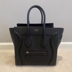 Micro Luggage Handbang In Drummed Calfskin In Black - Very Well Taken Care Of - No Flaws Or Signs Of Wear - Comes With Tag (Sorry, No Dust Bag!) - Currently Listed On The Celine Website At $3300 Designer Black Calf Leather Bags, Black Designer Calf Leather Bag, Celine Micro Luggage, Celine Micro, Celine Bags, Celine Bag, Very Well, Calf Skin, Black Color