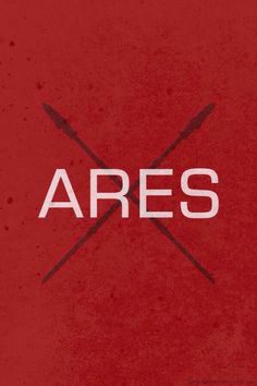 a red background with the words ares and two crossed swords in white letters on it