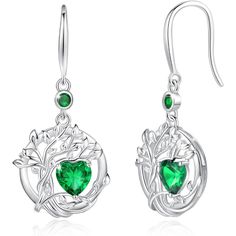 This Tree Birthstone Earrings Is Designed With Tree Of Life Symbols And Inlaid With A Green Round-Shape Stunning And Shining Created Emerald Birthstone. Emerald Is The May Birthstone, Represents Love And Life. Emerald Is Also The Stone Given To Celebrate The 55th Wedding Anniversary. Pendant Diameter: 18mm (0.7 Inch). Length:36mm(1.42 Inch) The Tree Of Life Is Connected To Everything. The Tree Of Life Jewelry Symbolizes Growth And Strength, Rebirth, A Bright Future, Good Health, And A Fresh Star Connected To Everything, 55th Wedding Anniversary, Tree Of Life Symbol, Life Jewelry, Emerald Birthstone, Tree Of Life Jewelry, Birthstone Earrings, May Birthstone, The Tree Of Life