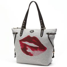 Juicy Couture JC Sport Lips Sweatshirt Tote (Grey) ($69) ❤ liked on Polyvore featuring bags, handbags, tote bags, grey, grey purse, sports tote, sport tote, zippered tote and zippered tote bag Women's Totes, Juicy Couture Handbags, Boho Tote, Popular Handbags, Sweatshirt Fabric, Vintage Purses