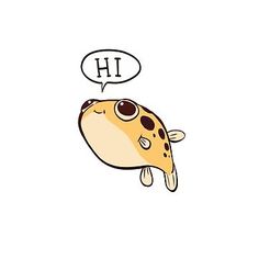 a cartoon fish with a thought bubble above it's head that says h i