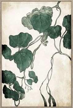 a painting of green leaves on a white background