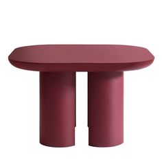 a red table with two legs and a round top on the bottom, in front of a white background