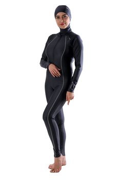 Look great and stay comfortable all day at the beach or pool with this Jumpsuit Swimsuit. It features 20% spandex and 80% nylon, which is lightweight, stretchy, and water-resistant. Plus, it comes with a headpiece to complete your full coverage look. You'll be ready for any outdoor activity in complete comfort and style. • Fit to Body 1 piece Bodysuit with front zip.• Hoddy (Turban) is De-Attachable.• Up to 4X pool hours longer than conventional fabrics) using (HIGHCLO) technology.• 80% nylon 20 Gray Jumpsuit, Grey Swimsuit, Grey Jumpsuit, Sporty Looks, Day At The Beach, Outdoor Activity, Swimwear Fashion, At The Beach, Headpiece