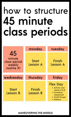 a poster with the words how to structure 45 minute class periods on it and an image of