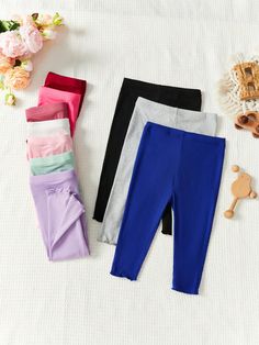 10pcs/Set Baby Girl Casual Solid Color Elastic Waist Knitted Leggings Royal Blue     Plain Leggings Medium Stretch  Baby Girls Clothing, size features are:Bust: ,Length: ,Sleeve Length: Cute Stretch Bottoms, Playful Blue Leggings, Knitted Leggings, Plain Leggings, Azul Real, Baby Leggings, Knit Leggings, Azul Royal, Dark Jeans