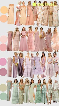 many different types of dresses are shown in this collage, including pinks and pales