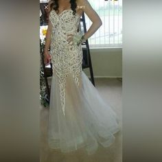 Size 4. Worn Once. Had Since 2014. Strapless. Beautiful Mermaid Style Prom Dress With Nude Underlay. Embellishments On Dress. Tule Bottom. No Train Mermaid Style Prom Dresses, White Prom, Prom Dress Color, White Prom Dress, Jovani Dresses, Mermaid Style, Beautiful Mermaids, Mermaid Fashion, Prom Dress