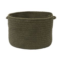 a large round basket with handles on the top and bottom, in olive green color