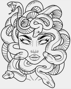 a woman with snakes around her head