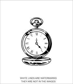 a black and white drawing of a pocket watch with the words, white lines are watermarks they are not in the images