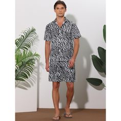 The animal-printed shirts and shorts sets are fashion choices for summer, making your outfit cool. Match the animal-printed shirts and shorts matching set with sandals and sunglasses for summer vacations and beach parties. The 2 pieces matching set of animal-printed shirts and shorts are perfect for the beach, summer dates, pool parties, etc. Sets Outfit, Animal Print Outfits, Polka Dot Shorts, Polka Dot Shirt, White Zebra, Rainbow Shirt, Mens Linen, Summer Prints, Business Dresses