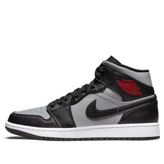 The Air Jordan 1 Mid GS "Shadow" is one of the most iconic sneakers in history, and it looks just as good today. The upper consists of smooth grey leather with contrasting black overlays that feature a color-matched Swoosh for added flair - no matter what you're doing! There are also hints from gym red on this Jumpman Gray High-top Fade-resistant Basketball Shoes, Black Leather Fade-resistant High-top Sneakers, Gray Leather Custom Sneakers For Sports, Gray Fade-resistant High-top Sneakers For Streetwear, Modern Gray Leather High-top Sneakers, Gray Mid-top Custom Sneakers With Rubber Sole, Gray Mid-top Basketball Shoes With Rubber Sole, Modern Gray Basketball Shoes With Abzorb Midsole, Gray Basketball Shoes With Contrast Sole