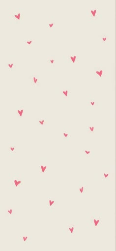 pink hearts are flying in the air on a white background with red and black dots