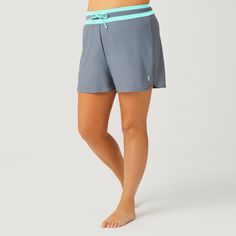 Women's Plus Size Drawstring Swim Short - Cloud Grey-Spearmint #color_cloud-grey-spearmint Parka Jacket Women's, Womens Ski Pants, Swim Shorts Women, Swimming Shorts, Womens Tankini, Swim Short, Country Women, Ski Pants, Day At The Beach