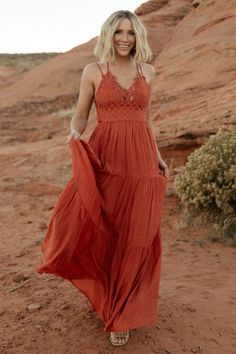 Summerlin Lace Top Maxi Dress | Rust Moh Dress, Boho Sundress, Baltic Born, Tiered Maxi Skirt, Flowy Maxi Dress, Rust Dress, Maxi Styles, Boho Lace, Boho Maxi