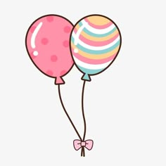 two balloons with bows tied to them on a white background, one is pink and the other is blue