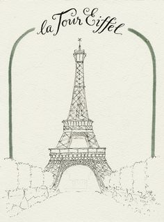 a drawing of the eiffel tower in black and white with text that reads la tour eiffel