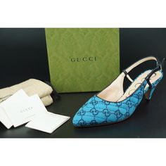 Gucci Charlotte Blue Canvas Gg Strap Pointed Toe Slingback Pumps Size 37 $695 New In Box Condition Notes: Gucci Monogram Charlotte Matelasse Canvas And Nappa Slingback Low Heel Pumps Size 37 In Light Blue. These Stunning Pumps Are Crafted Of Blue Monogram Gg Canvas. These Pumps Feature A Slingback Strap And A 2.75-Inch Heel. 2.8" Covered Heel. Slingback Strap. Pointed Toe. Slip-On Style. Fabric And Leather Leather Lining And Sole. Made In Italy. Purchased From A Brand Authorized Retail Store's D Spring Gucci High Heel Slingback Pumps, Gucci High Heel Slingback Pumps For Spring, Gucci Ankle Strap Slingback Pumps For Spring, Gucci Pointed Toe Slingback Pumps For Spring, Gucci Slingback Pumps For Spring Formal, Gucci Slingback Pumps For Spring Formal Occasions, Gucci Spring Formal Slingback Pumps, Elegant Gucci Slingback Pumps For Spring, Gucci Spring Slingback Pumps With Heel Strap