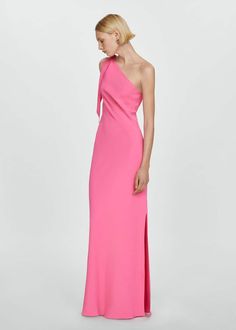 Asymmetric bow dress -  Women | Mango USA Formal Wedding Guest Dress Summer, Lazaro Dress, Bow Dress, Maxi Dress Formal, Wedding Guest Dress Summer, Party Looks, Event Dresses