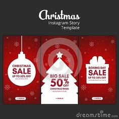 christmas instagram story template with red and white ornaments, presents and gifts on the dark background