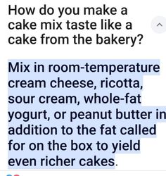 a text message that reads, how do you make a cake mix taste like a cake from the bakery?