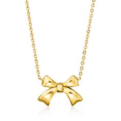 Ross-Simons - 14kt Yellow Gold Bow Necklace. 16". RS Pure. Modern designs that complete your outfit and complement your personality. Pretty and petite, our handcrafted 14kt yellow gold bow necklace is a dainty take on the big trend! Cable chain includes a 2" extender. Lobster clasp, 14kt yellow gold bow necklace. Jewelry Presentation, Bow Necklace, Fine Jewelery, Necklace Necklace, Cable Chain, Top Rated, Lobster Clasp, Contemporary Style, Ebay Store