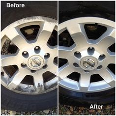 before and after photos of a car wheel with the tire removed from it's rim