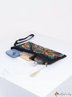 BirdinBag - Vintage Embroidered Womens Wallet: Large Capacity Clutch with Phone Case & Coin Purse Everyday Embroidered Wallets, Rectangular Embroidered Cosmetic Bag For Daily Use, Rectangular Cosmetic Bag With Embroidery For Daily Use, Daily Use Rectangular Cosmetic Bag With Embroidery, Black Embroidered Rectangular Pouch, Rectangular Embroidered Coin Purse, Daily Use Embroidered Rectangular Wallet, Daily Embroidered Multicolor Clutch, Womens Wallet