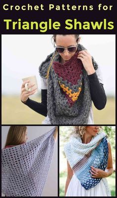 crochet patterns for triangle shawls with text overlay that says,'free pattern