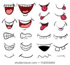 a set of cartoon mouths with different expressions and teeth, all drawn in one single line