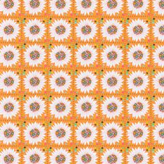 an orange and white pattern with flowers on it