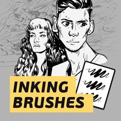 a man and woman with inking brushes in front of the camera, text reads inking brushes