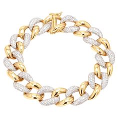 Item Code :- CN-24621 Gross Wt. :- 27.55 gm 18k Yellow Gold Wt. :- 26.43 gm Diamond Wt. :- 5.60 Ct. ( AVERAGE DIAMOND CLARITY SI1-SI2 & COLOR H-I ) Bracelet Length :- 7 Inches ✦ Sizing ..................... We can adjust most items to fit your sizing preferences. Most items can be made to any size and length. Please leave a note at checkout or contact us via 1stDibs conversation. Even after purchasing the item, you can still ask us to adjust the size or length. We will try our best to fix it if it is possible. ✦ Import Duties, Taxes and Custom Charge ..................... Import duties, taxes and customs charges are not included in the items price or shipping cost. These charges are the buyer's responsibility. Please check with your country's customs office to determine what these addition Diamonds Bracelet, Cuban Link Chain Necklaces, Diamond Chain, Yellow Gold Bracelet, Rose Gold Jewelry, Unisex Jewelry, Gold Jewellery Design, Chain Link Necklace, Sparkle Diamonds