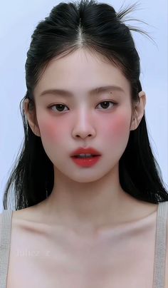 Jennie Makeup, Id Card Photo Makeup, Blackpink Makeup, Media Cola, Kim Makeup, Sunkissed Makeup, Half Updo Hairstyles, Grunge Skirt, Hair Style Korea