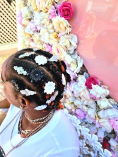 natural hair jumbo cornrows with hair clips, bows, flowers, clip ins Braids With Hair Clips Black Women, Natural Hair Cornrow, Butterfly Clips Afro, Afro Flowers In Hair, Afro With Flowers Black Women, Jumbo Cornrows, Black Flower Hair Clip, Cornrow, Hair Claws & Clips