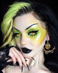 Goth Makeup Looks, Yellow Makeup, Witch Makeup, Drag Makeup, Halloween Makeup Inspiration, Halloween Tattoo