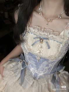 Blue Corset Dress, Frilly Dress, Blue Corset, Old Fashion Dresses, Princess Core, Dress Design Sketches, Dress Princess, Dress Aesthetic