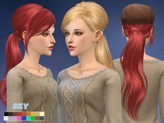 Skysims-hair-208 Chic Ponytail, Sims Community, The Sims Resource, Sims Resource, Ponytail Hairstyles, Hairstyles With Bangs